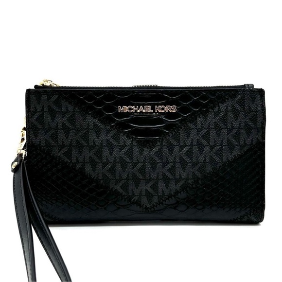 Michael Kors Large Double Zip Wallet Wristlet Black Multi - Picture 2 of 9